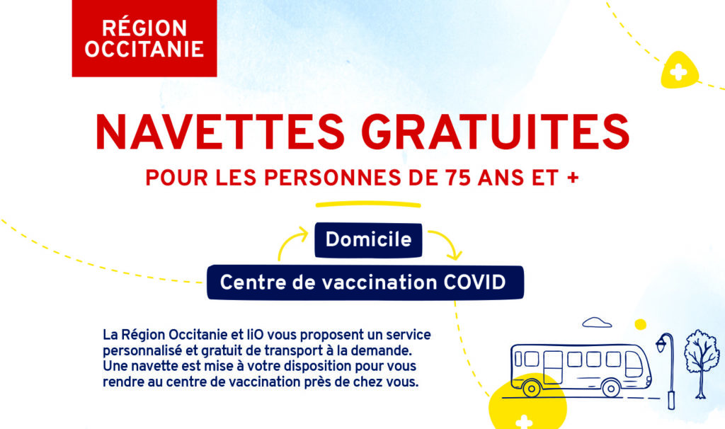 Bandeau navettes gratuites vers centres de vaccination Covid - Région Occitanie liO + TAD gratuit