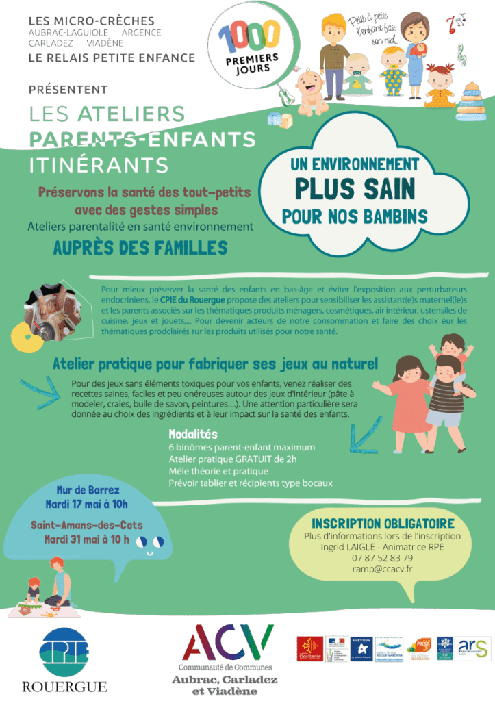 Affiche atelier environnement bébé qualité air intérieur polluants exposition éléments toxiques perturbateurs endocriniens CPIE 1000 premiers jours petite enfance Familles