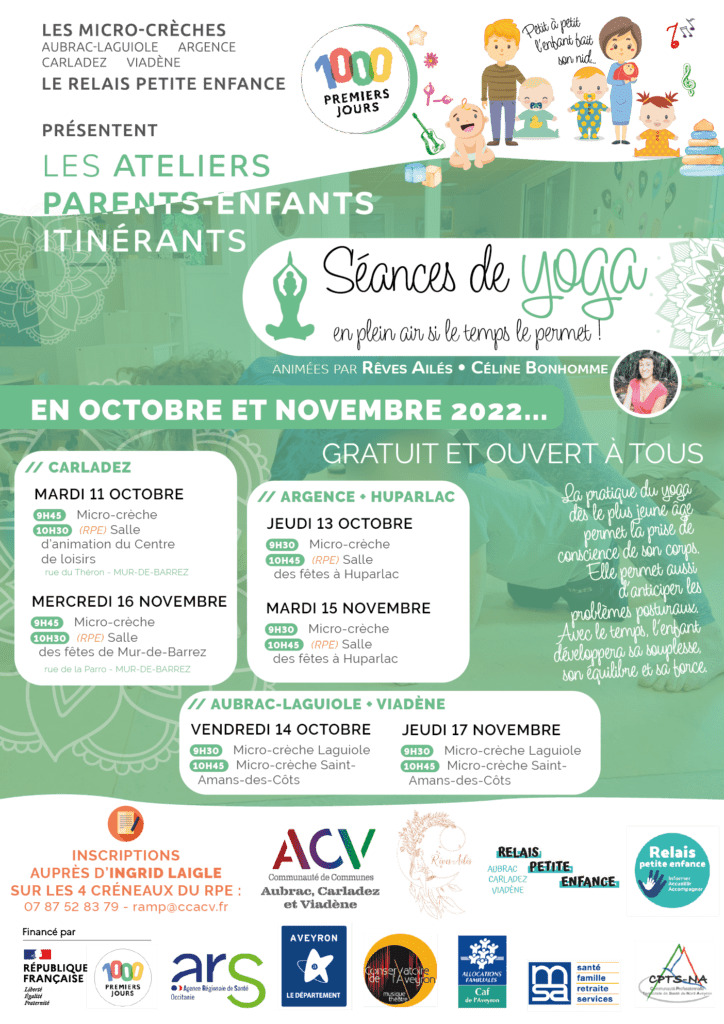 Affiche ateliers yoga aubrac carladez viadène céline bonhomme octobre novembre 2022