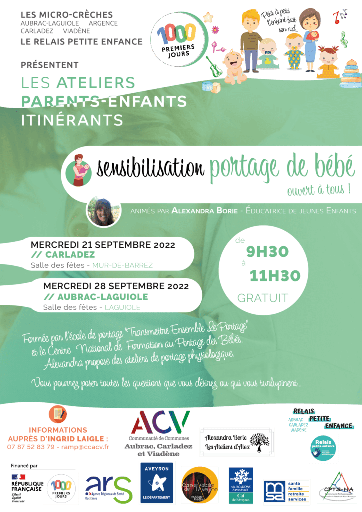 Affiche atelier sensibilisation portage bébé Alexandre Borie les ateliers d'alex