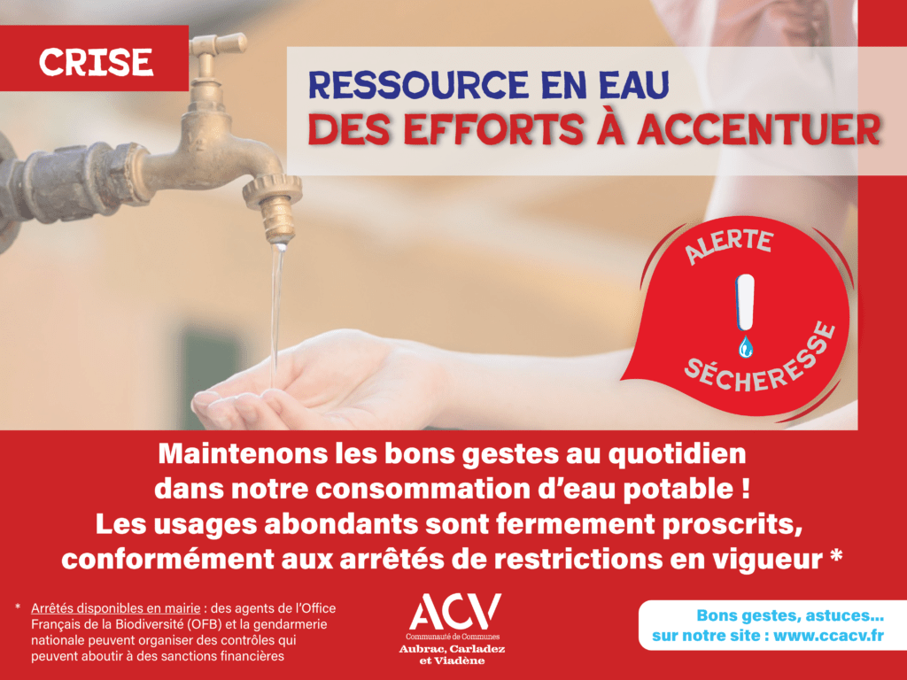 Ressource en eau niveau crise Aubrac Carladez Viadène
