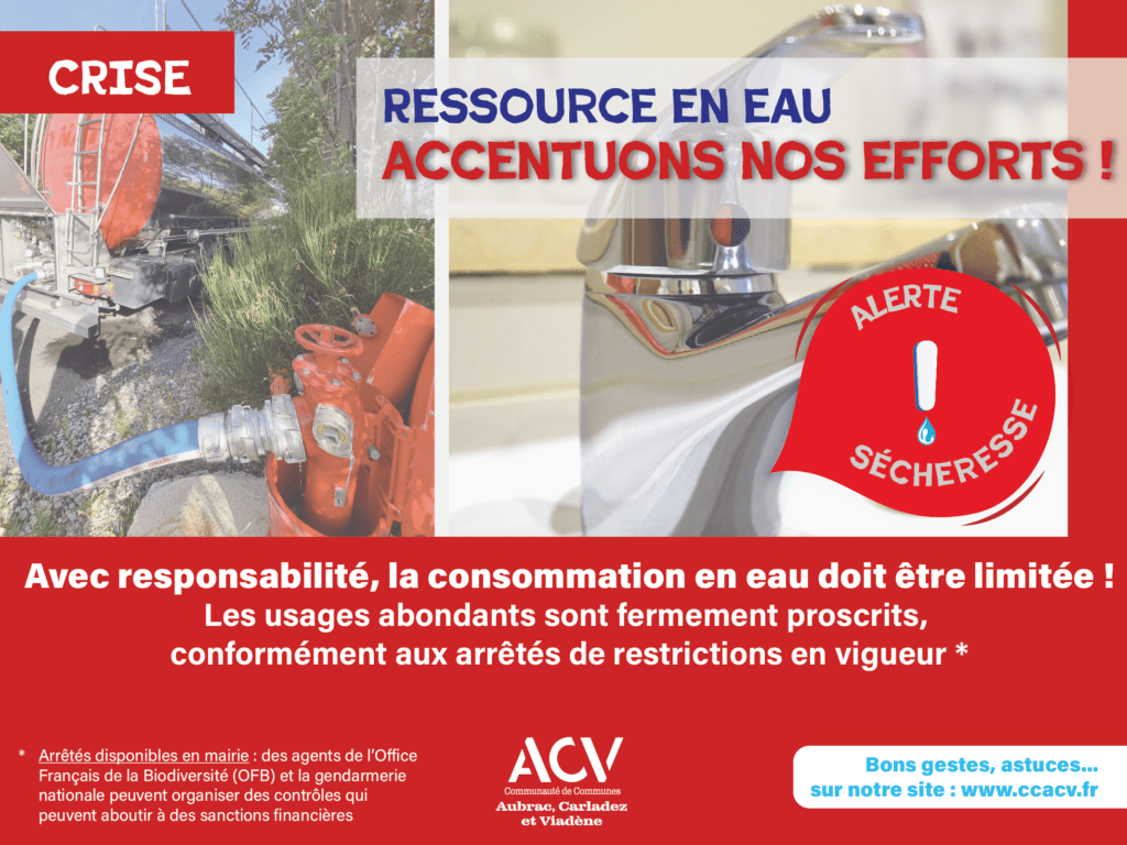 Ressource en eau niveau crise Aubrac Carladez Viadène