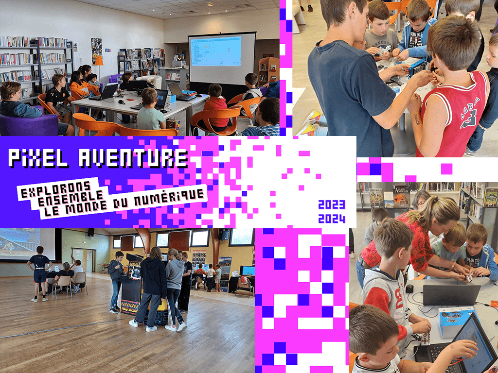 Pixel Aventure Saint-Amans-des-Côts 14 octobre 2023 CC Aubrac Carladez Viadène Explorons le monde du numérique Rétrogaming Makey-makey Scratch Arduino