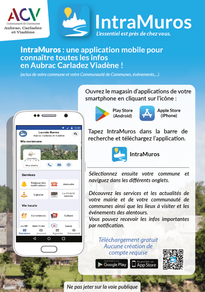 Flyer IntraMuros marche a suivre téléchargement Aubrac Carladez Viadene