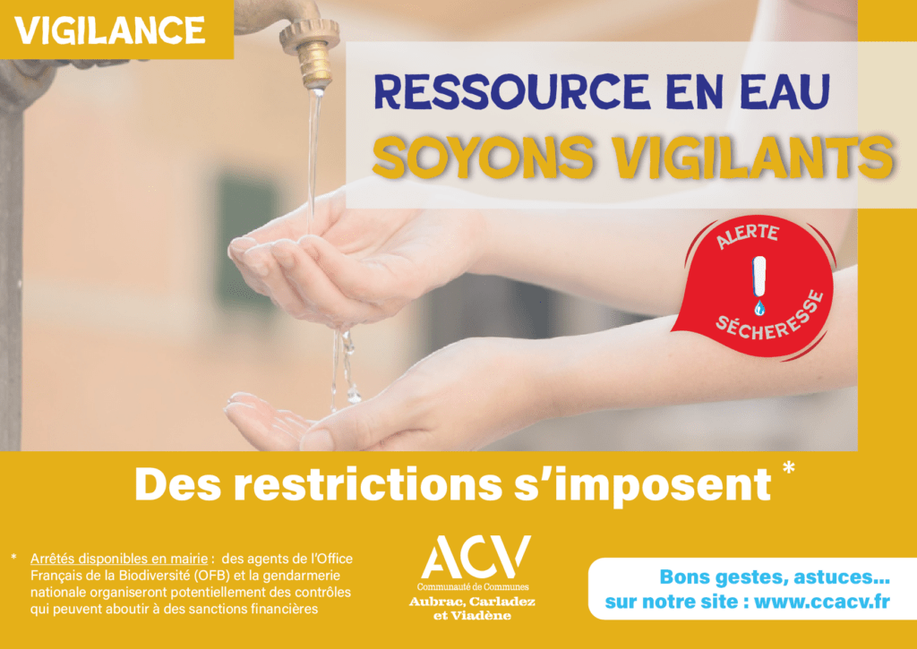 Ressource en eau Appel à vigilance 2024 Carladez Nord Aveyron restrictions