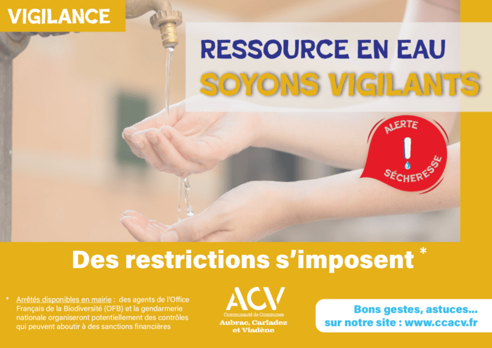 Ressource en eau Appel à vigilance 2024 Carladez Nord Aveyron restrictions