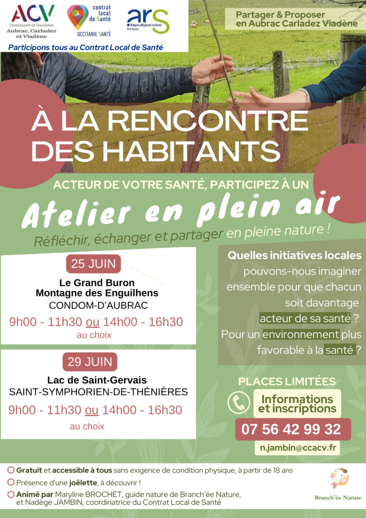 Affiche annonce atelier santé plein air rencontre habitants contrat local santé aubrac carladez viadène