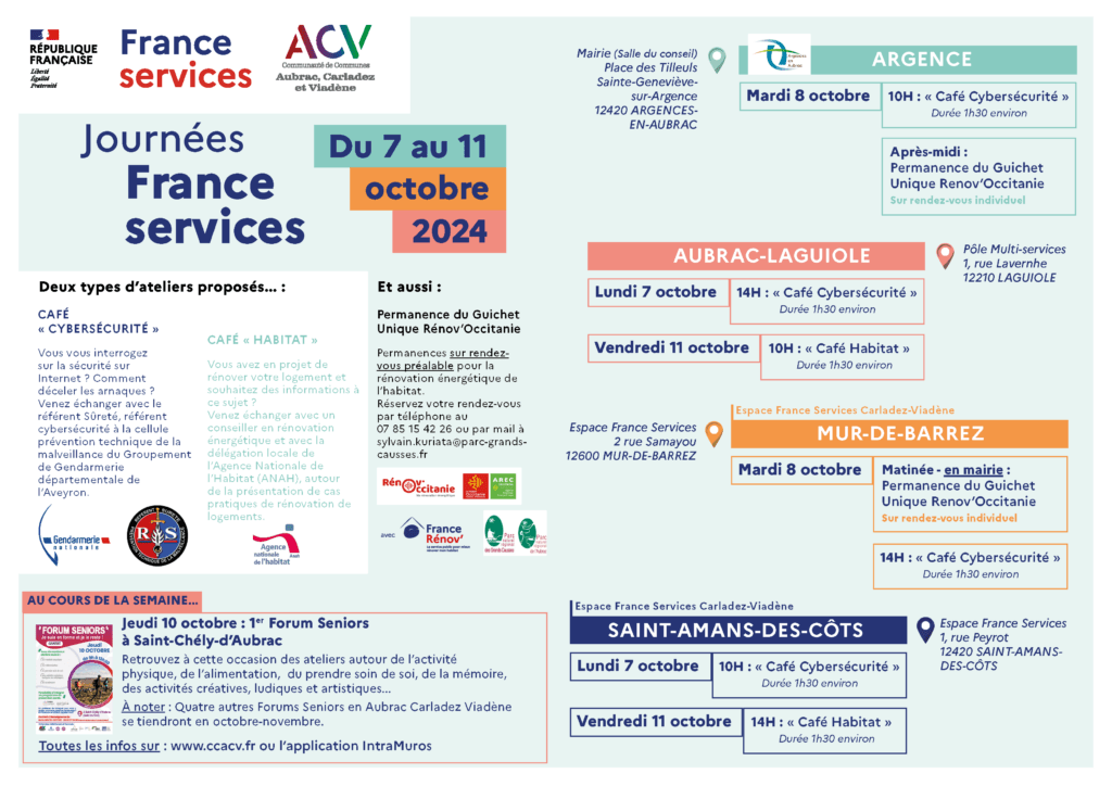 Journées portes ouvertes France Services Aubrac Carladez Viadène octobre 2024 programme
