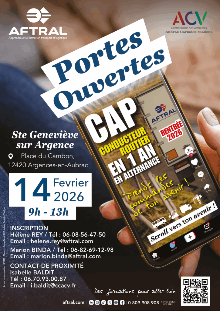 Journée Portes ouvertes 2026 Formation CAP Conducteur routier AFTRAL Argences-en-Aubrac